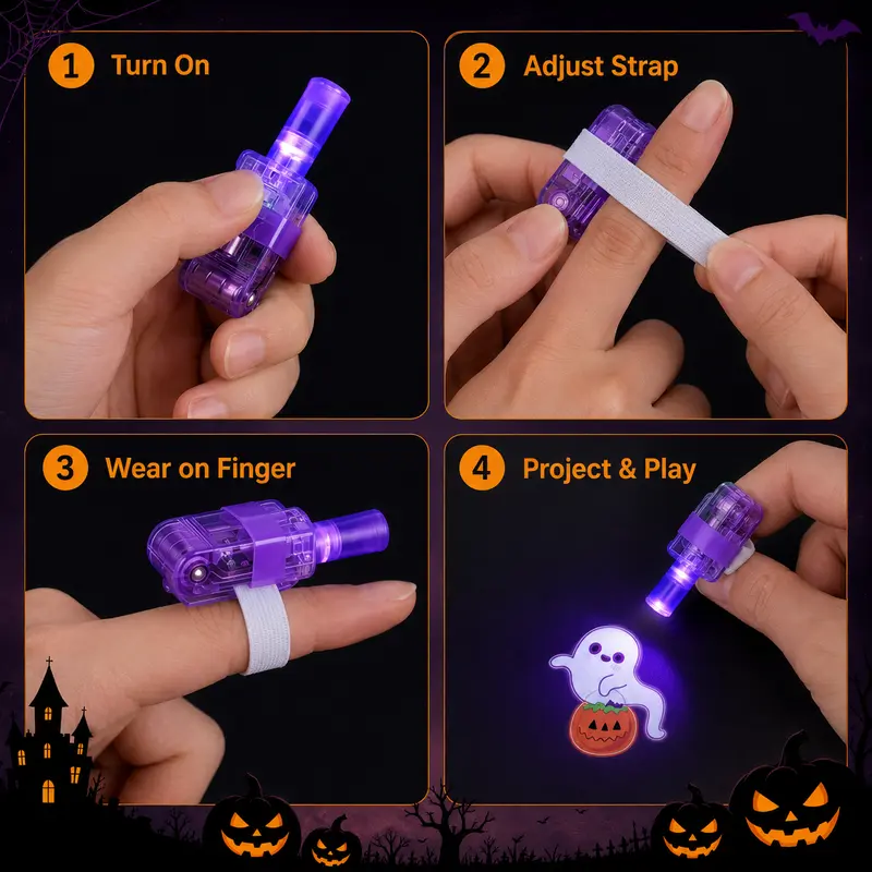 Halloween Finger Projector Rings – LED Party Favors for Kids (36/48 PCS)