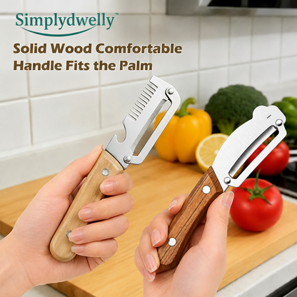 ✨Discounted Price ✨Multi-Functional Vegetable Peeler for Kitchen, Ultra-Sharp Stainless Steel Blade with Wooden Handle and Bottle Opener (2 Pcs)