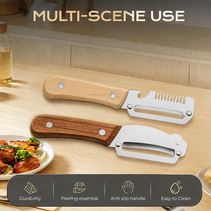 ✨Discounted Price ✨Multi-Functional Vegetable Peeler for Kitchen, Ultra-Sharp Stainless Steel Blade with Wooden Handle and Bottle Opener (2 Pcs)