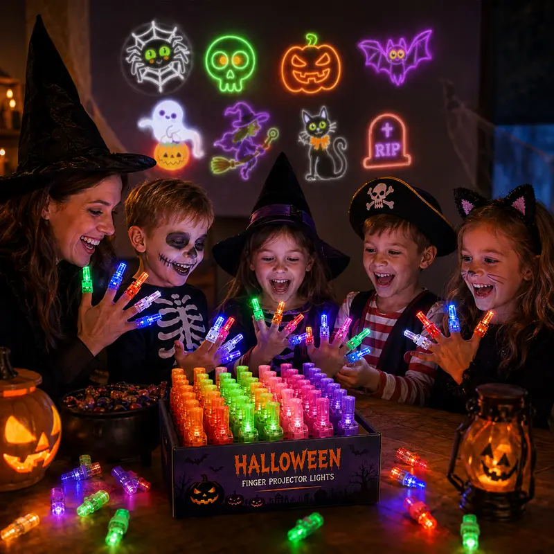 Halloween Finger Projector Rings – LED Party Favors for Kids (36/48 PCS)