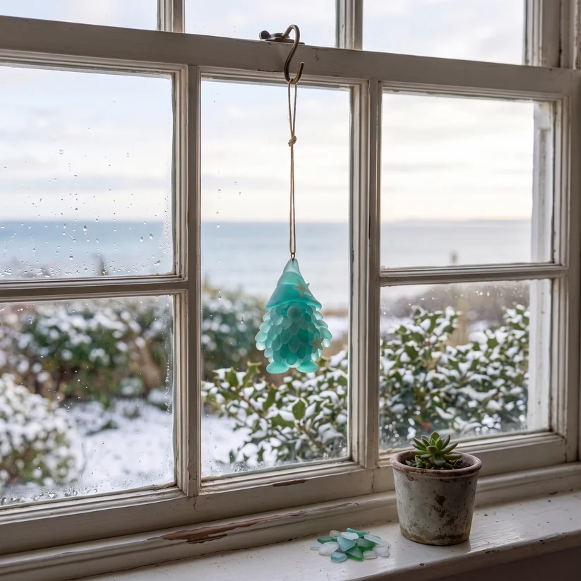 Coastal gnome ornaments styled for the holidays