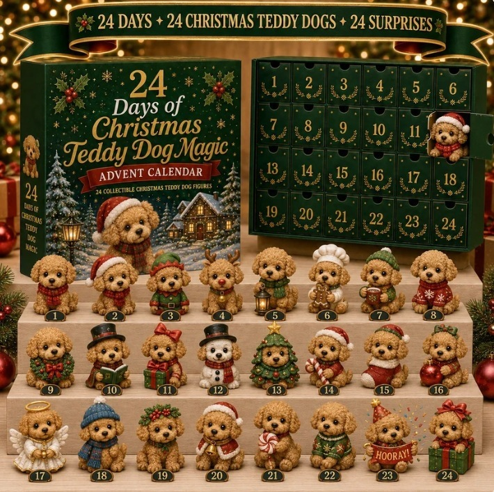 24 Days of Christmas Teddy Dog Magic Advent Calendar 2026 - 24-Day Countdown, Acrylic Charms