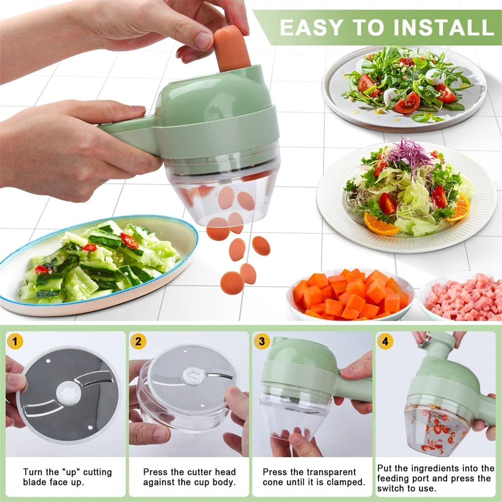 Four cutting attachments for the cordless vegetable slicer