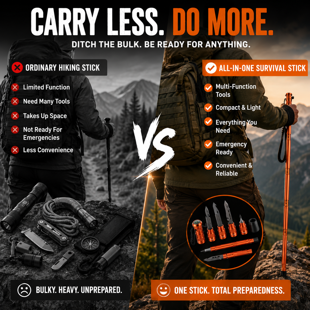 🚨 LAST DAY 40% OFF | TerraTactic™ Tactical TrekkingStaff - DetachableSurvival System