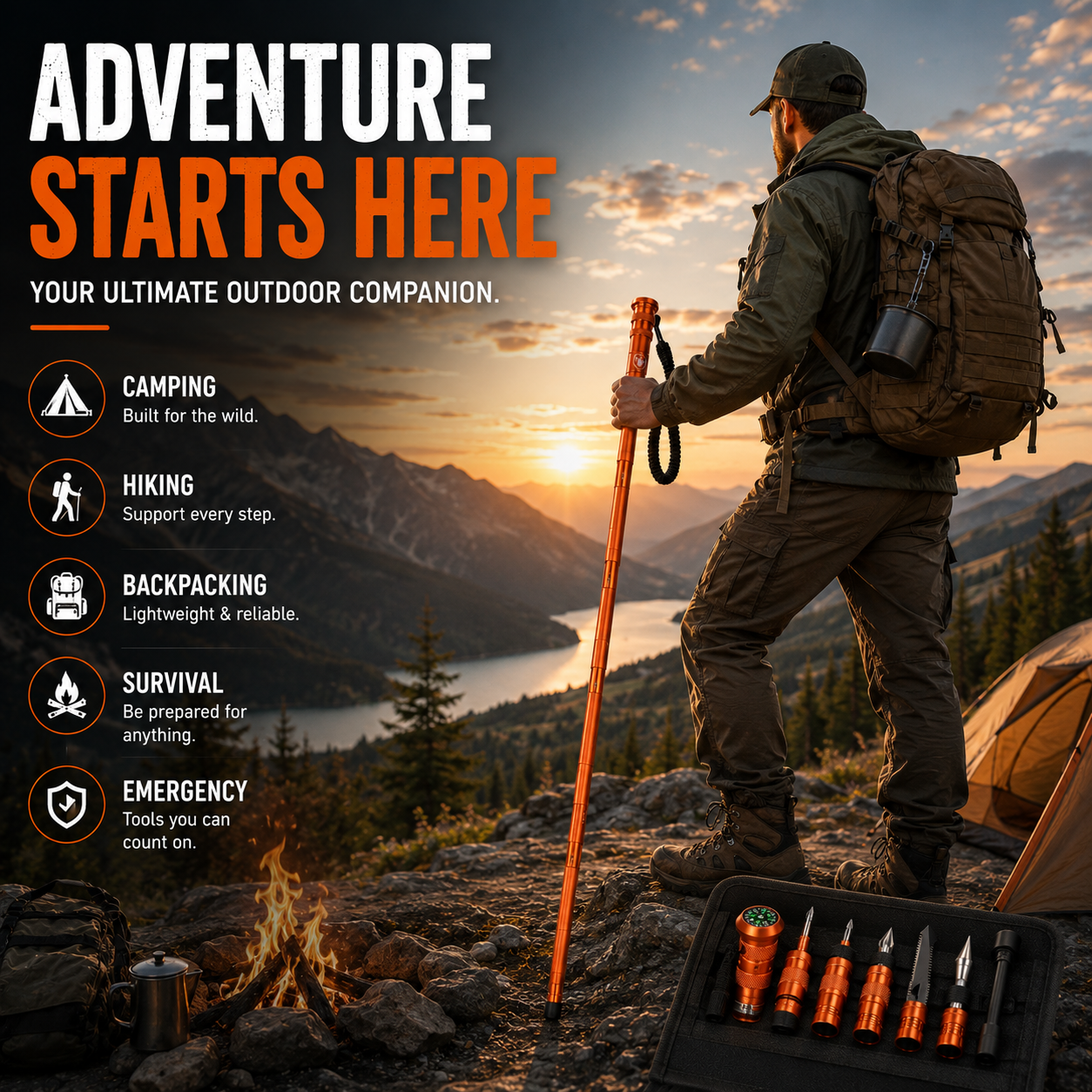 🚨 LAST DAY 40% OFF | TerraTactic™ Tactical TrekkingStaff - DetachableSurvival System
